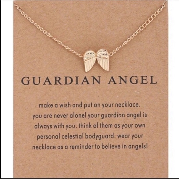 Jewelry - Guardian angel gold wing necklace on a gift card